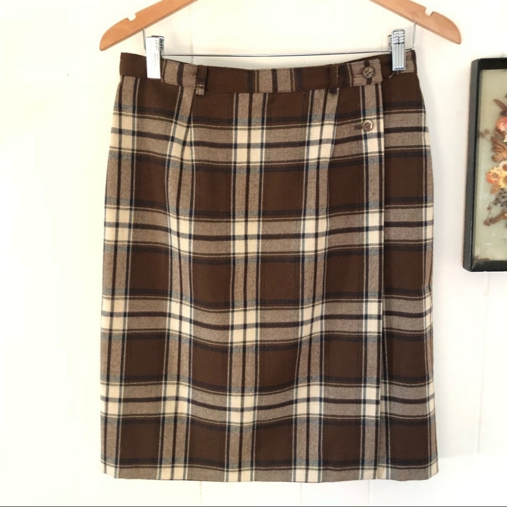 Vintage Wool Plaid Wrap Skirt